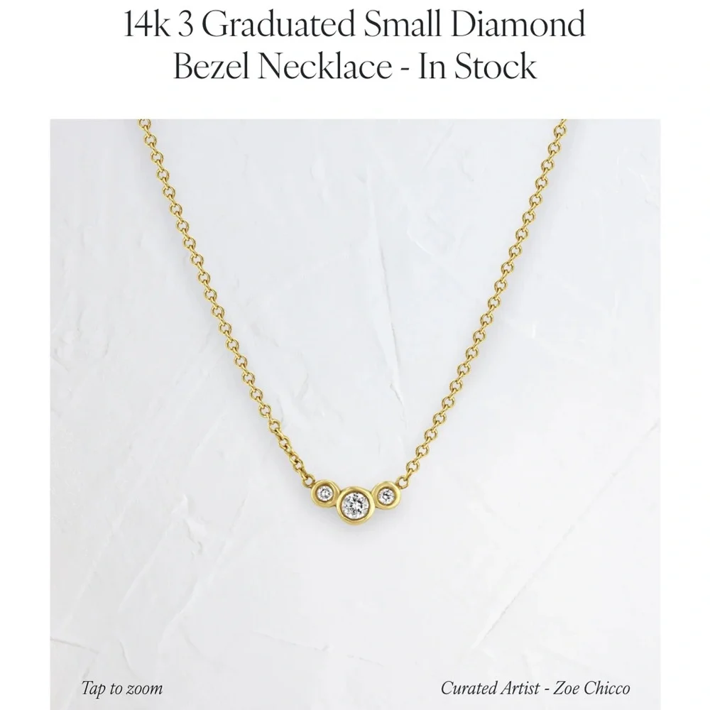 Zoe Chicco NEW 14k 3 Graduated Small diamond bezel necklace Mfg $650